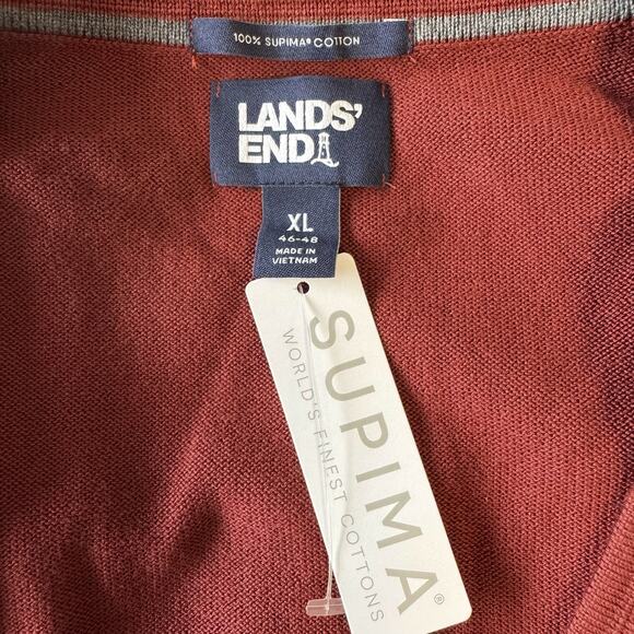 LANDS' END Supima Cotton Cardigan Sweater Men's Size XL 46-48 Burgundy NWT - Picture 8 of 12